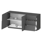 Credenza Avelignese, Buffet da soggiorno, Madia da salotto con 2 ante e 3 cassetti, 180x44h86 cm, Antracite