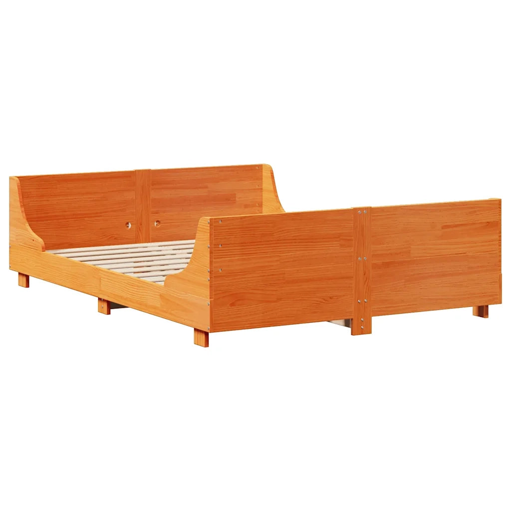 Letto Libreria senza Materasso-Struttura Letto con contenitore Marrone Cera 150x200 cm Legno 767439