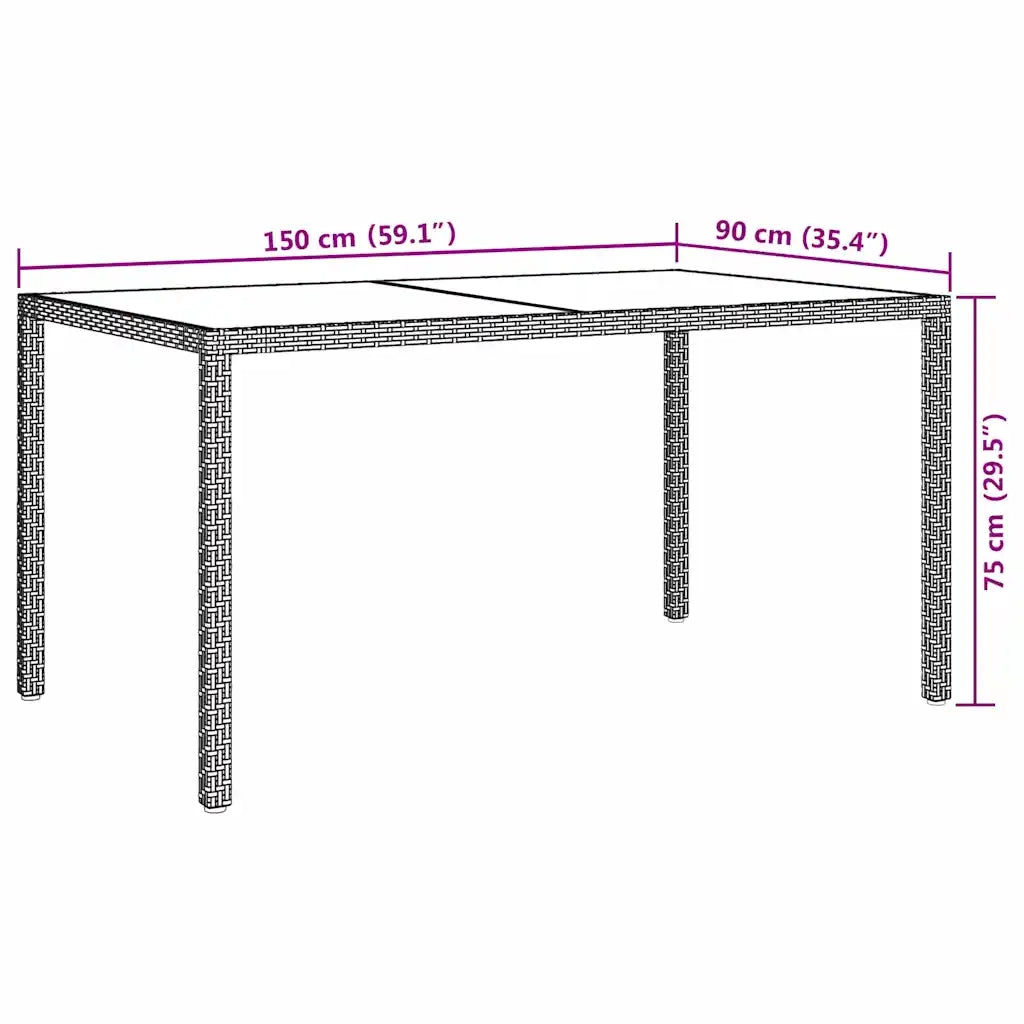 Tavolo Giardino 150x90x75cm Vetro Temperato Polyrattan Beige 316710