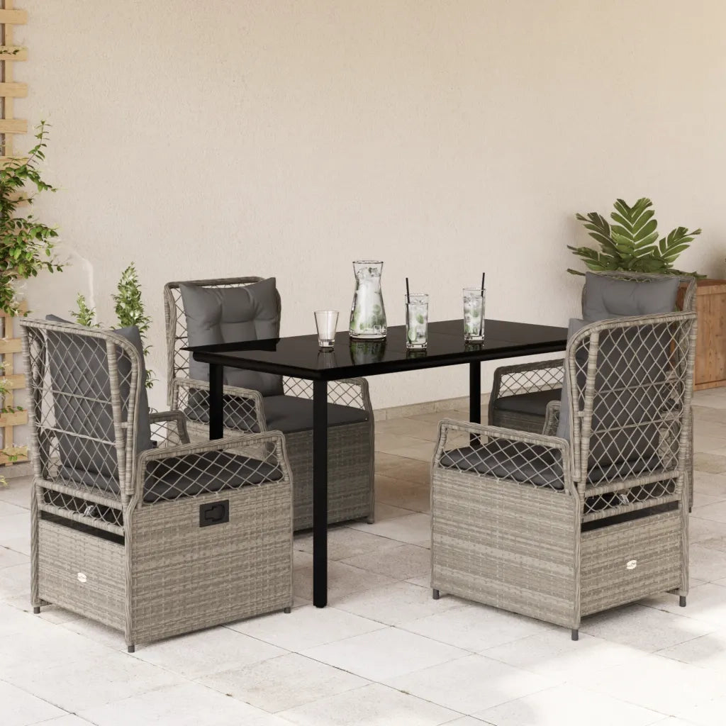 Set Pranzo da Giardino 5pz con Cuscini Grigio Chiaro Polyrattan