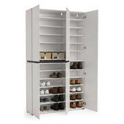 Mobile Portascarpe Valletta, Scarpiera 58 Paia Made in Italy, 120x34x200h cm Bianco Lucido