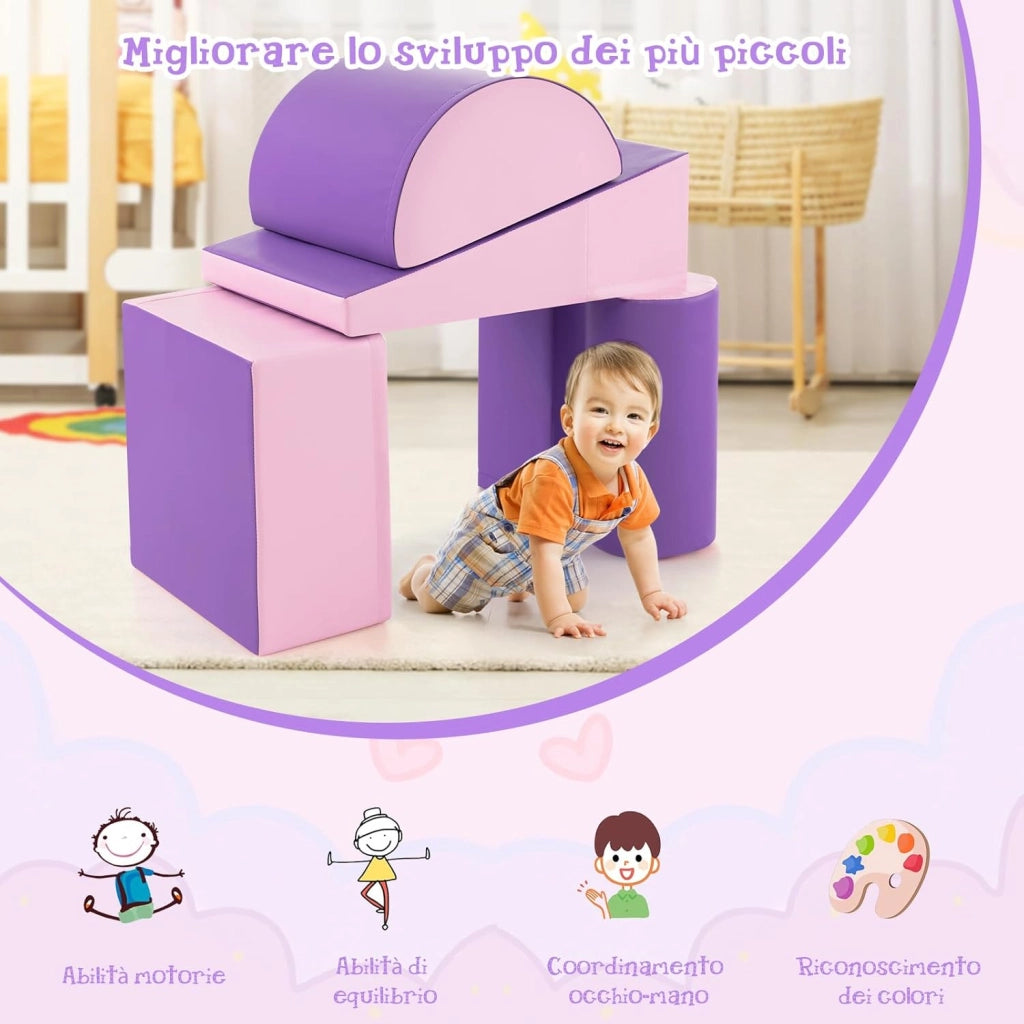 Set di 5 Blocchi con Diverse Forme e Colori, Giocattolo per Arrampicata e Strisciamento, Aiuta i Bambini a Crescere (Viola)