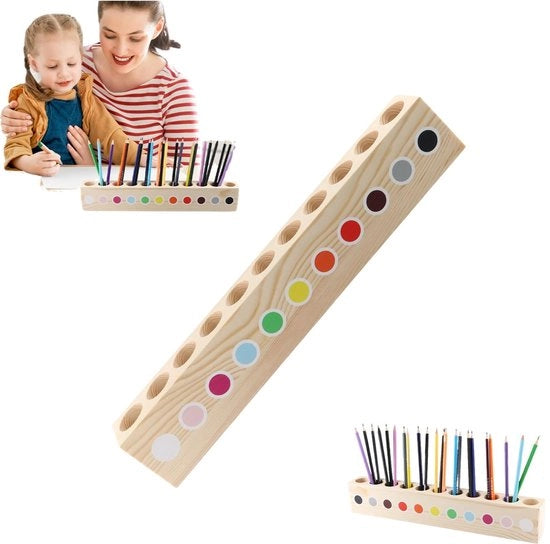 Organizzatore per matite colorate in legno massello, 11 posizioni, per bambini, per ufficio, casa, scuola