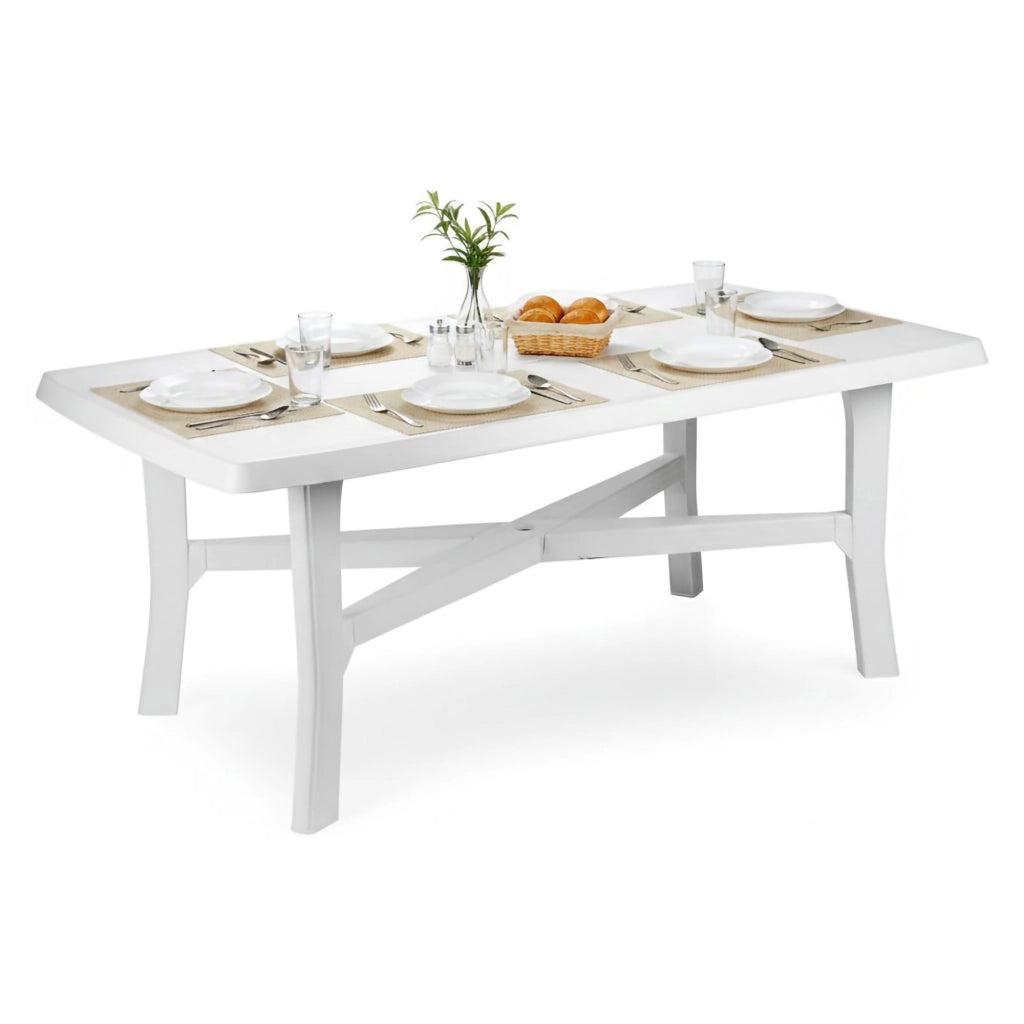 Rasura, Tavolo da Esterno 6 Posti Made in Italy, 180x100x72h cm Bianco