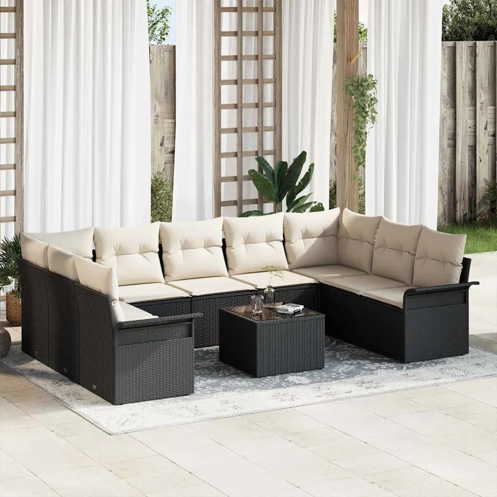 Set Divano da Giardino con cuscino 10 pcs Nero polyrattan
