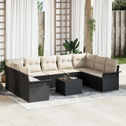 Set Divano da Giardino con cuscino 10 pcs Nero polyrattan