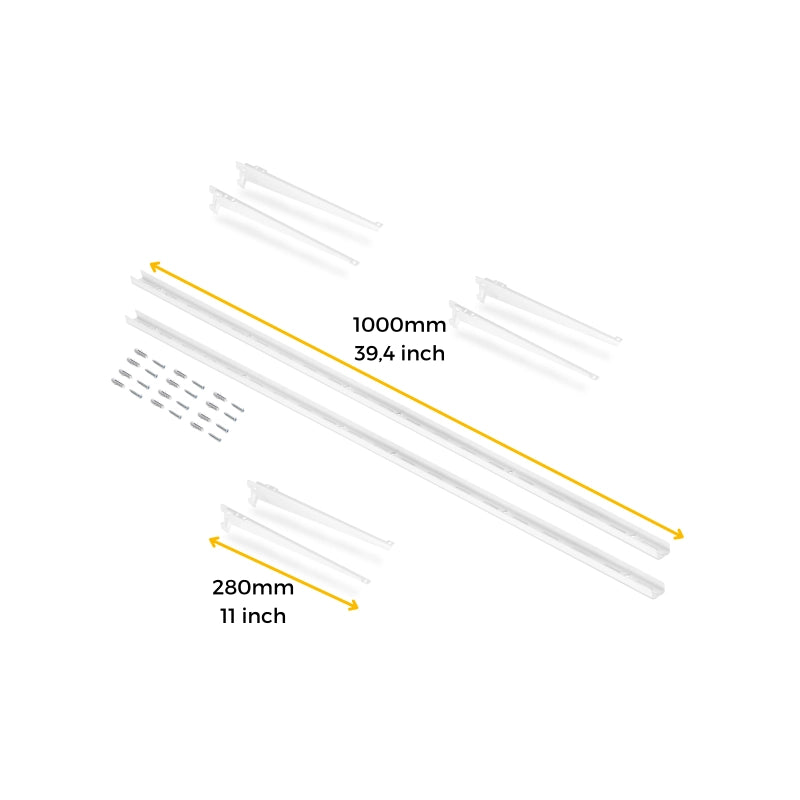 Kit di 3 mensole con staffe e supporti a parete Jagmet, lunghezza 380 mm, Acciaio, Verniciato bianco