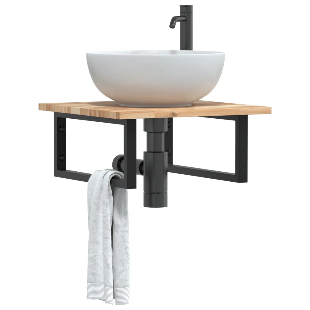 Ripiano a Parete per Lavabo in Acciaio e Massello di Acacia 3302761