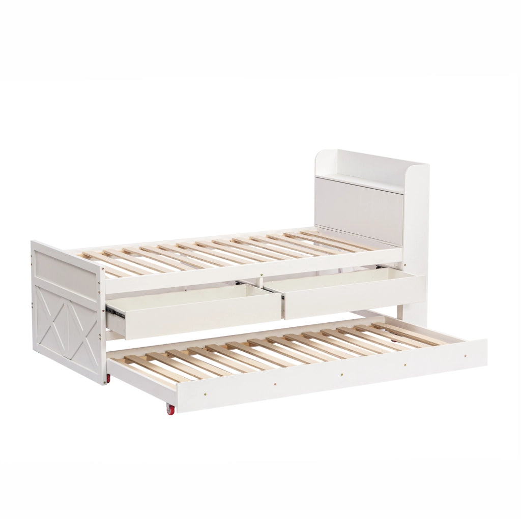 Letto 90x190 cm con letto estraibile; cassetti e USB in legno