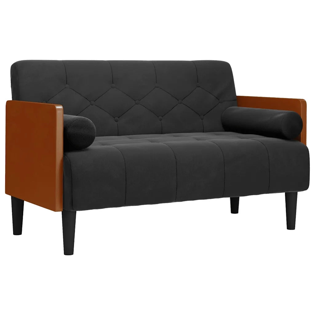 Divano Divanetto con Cuscini Bolster Nero 110 cm Velluto 4100603
