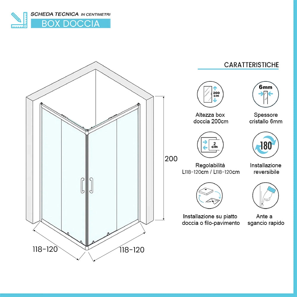 Box doccia 120x120 doppio scorrevole h 200 trasparente Ted