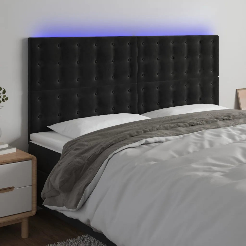 Testiera a LED-Testata con LED Nera 160x5x118/128 cm in Velluto 922763