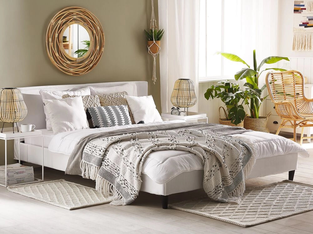 Fodera per struttura letto in velluto bianco per letto 180 x 200 cm sfoderabile e lavabile