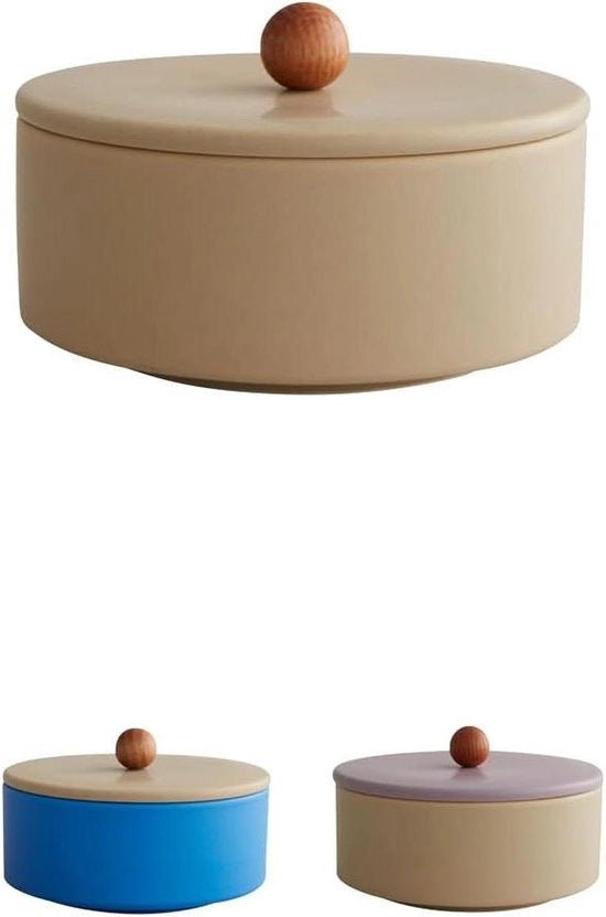 Bowl 250 ml con coperchio - Ciotola multiuso con coperchio - Ciotola rotonda con coperchio in legno di quercia - Ciotola in porcellana fine - Progettata in Danimarca - Ciotola per mescolare in cucina e a casa - Ciotola grande per conservazione
