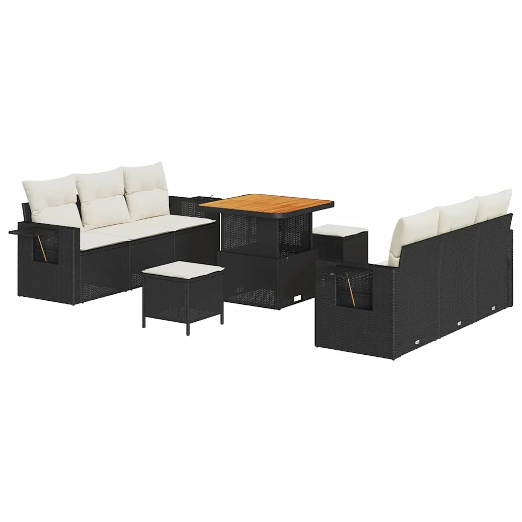 Set Divano da Giardino con cuscino 9 pcs Nero polyrattan