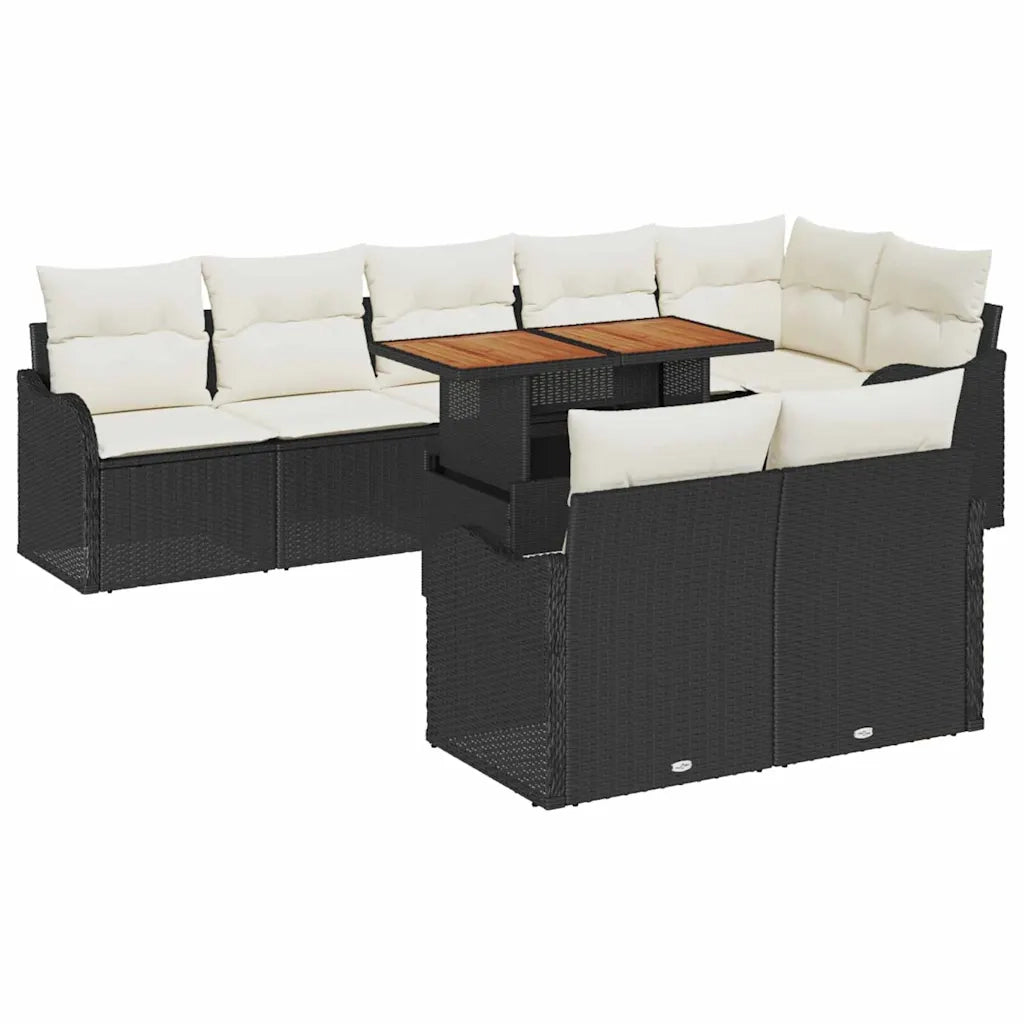 Set Divano da Giardino con cuscino 9 pcs Nero e crema 3349473