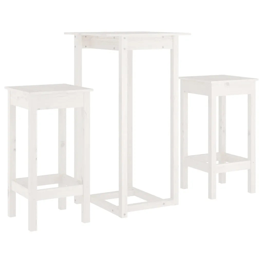Set da Bar 3 pz Bianco in Legno Massello di Pino 3124728