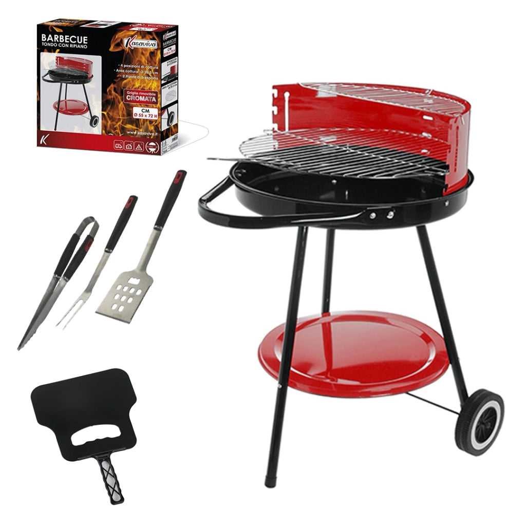 MAURY'S SET BARBECUE TONDO 4 POSIZIONI 55X72H CM + VENTAGLIO ASSORTITO DA 32 CM + GRILL SET 3 UTENSILI 43 CM