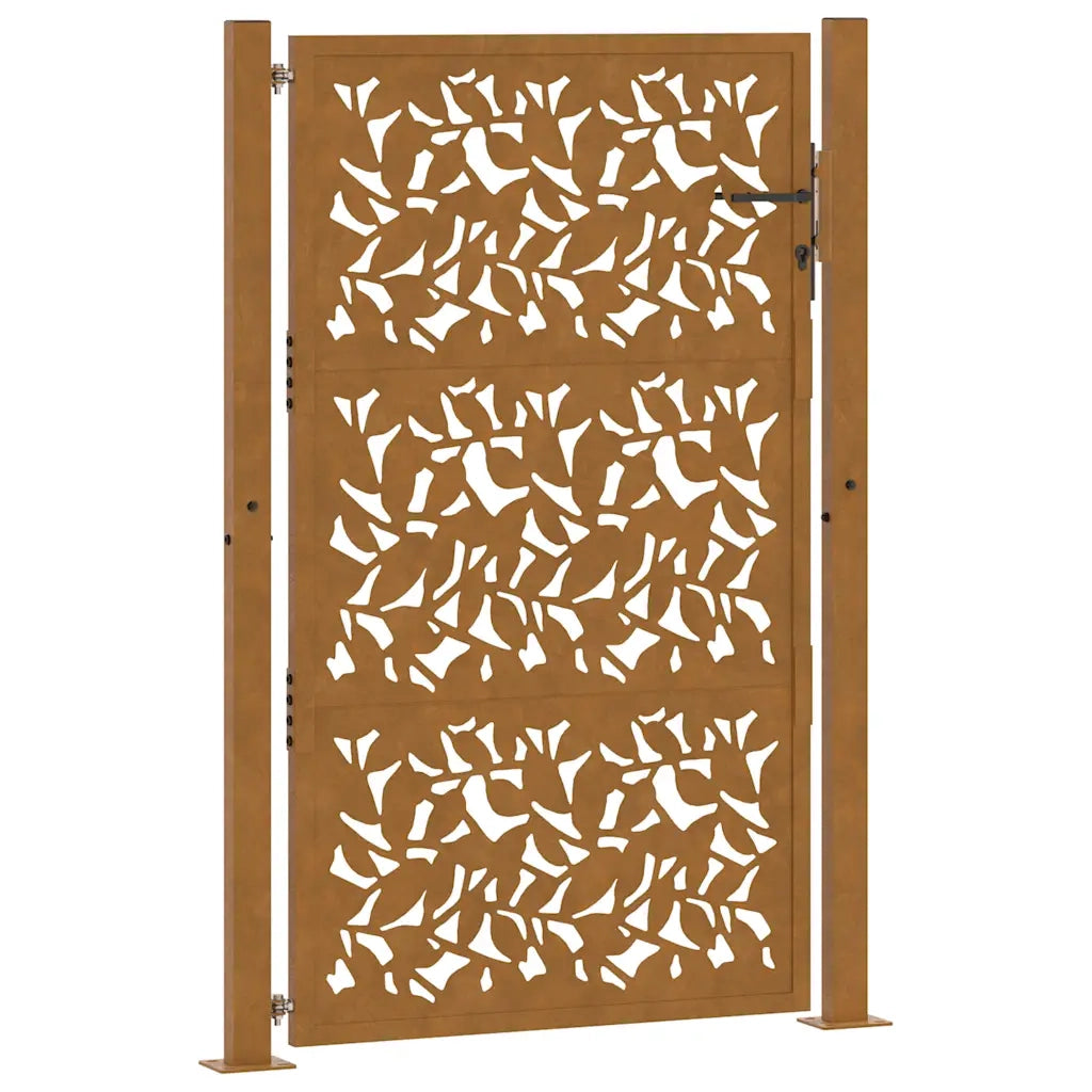 Cancello da giardino 100x150 cm in acciaio corten con design a foglia 4100966