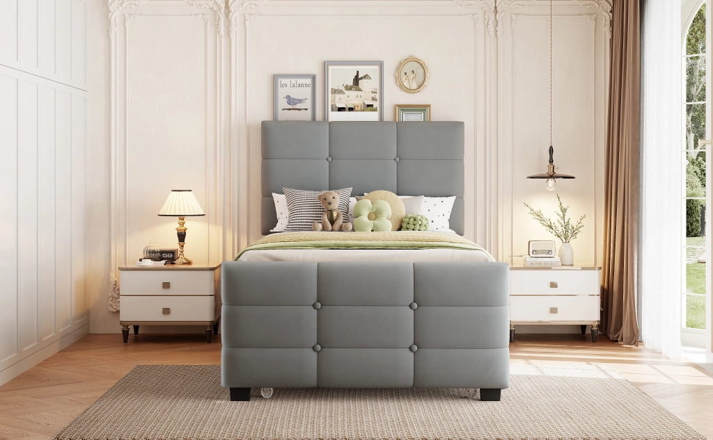 DESMIU Litto bambino 90 × 190 cm con letto estraibile, 1 posto, senza materasso, in velluto, grigio