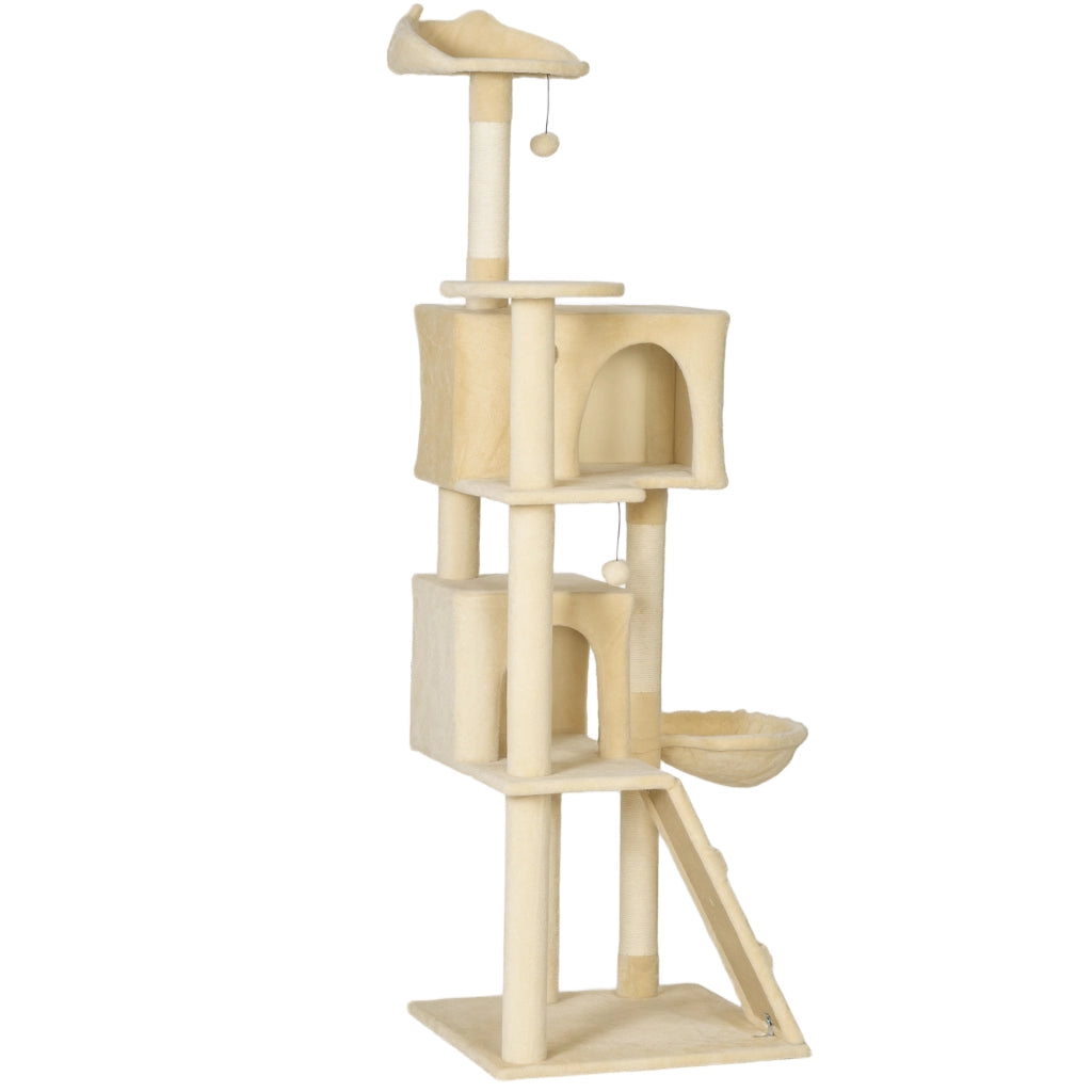 Albero tiragraffi per gatti con piattaforme letto 2 tane amaca scala ¨C zephmum ¨C beige 180 cm