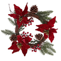 Coroncina fiori pigne rosso oro tondo cm Ø50x10