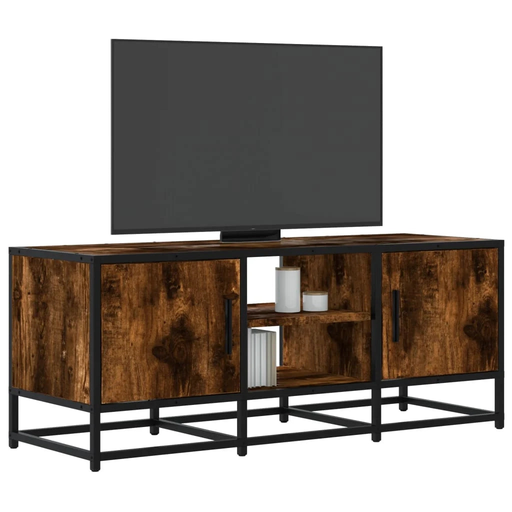 Mobile TV multimediale scaffale TV credenza mobile TV sala da pranzo soggiorno camera da letto rovere affumicato 100 x 35 x 41 cm legno ingegnerizzato e metallo marrone 02_0027268