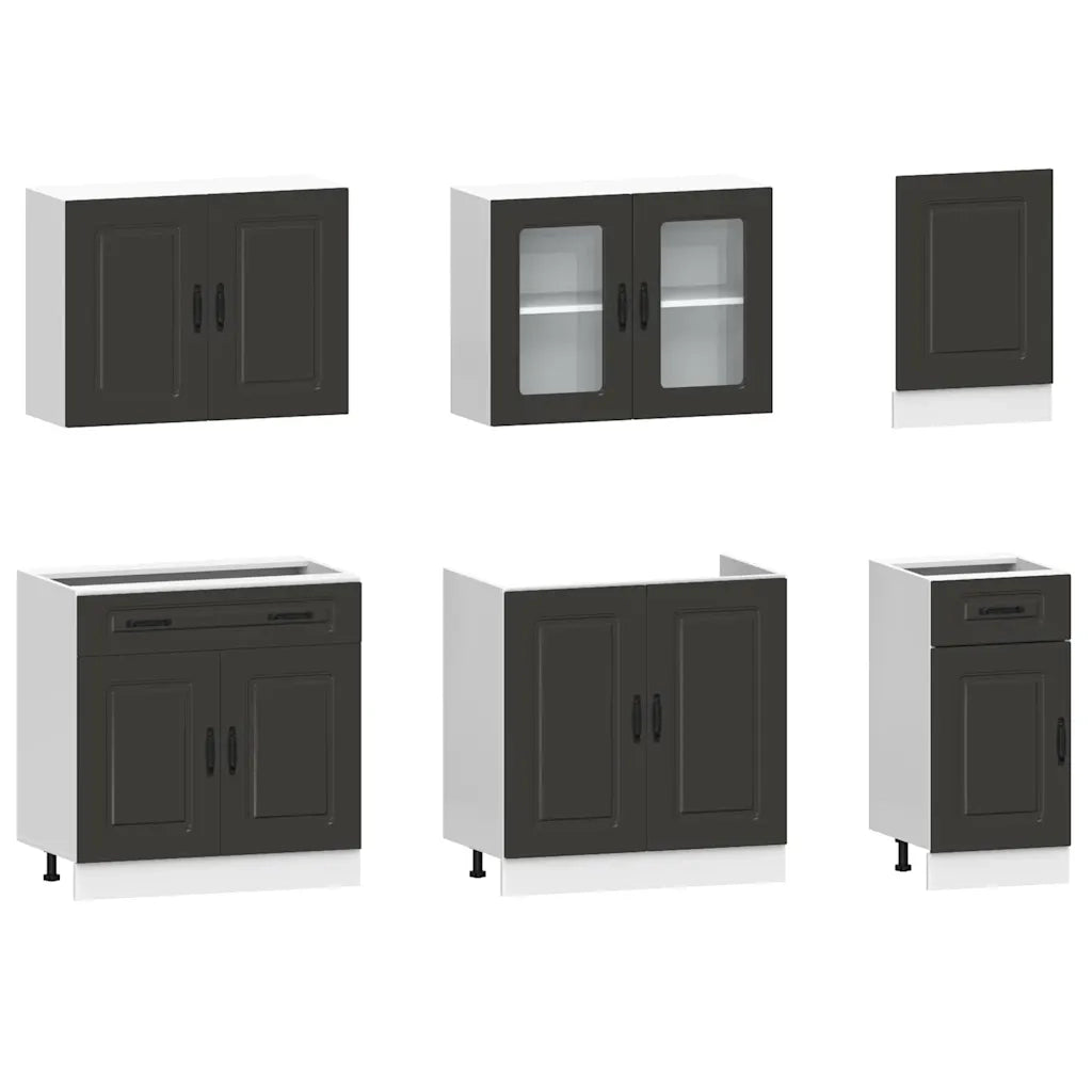 Set Mobili da Cucina 7 pz Kalmar Neri Legno Multistrato 3314732