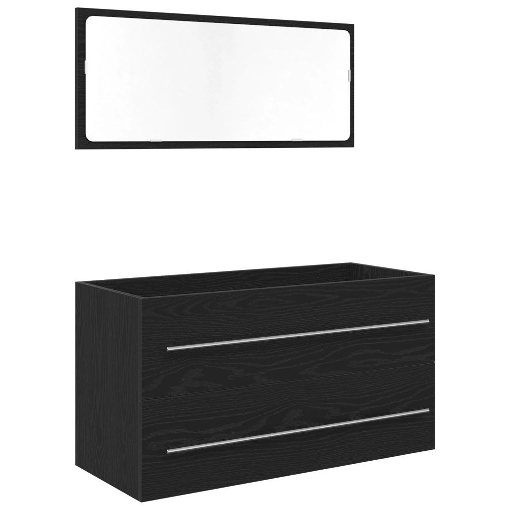 Mobile da Bagno con Specchio Rovere Nero 90x45x1,5 cm Legno Ingegnerizzato