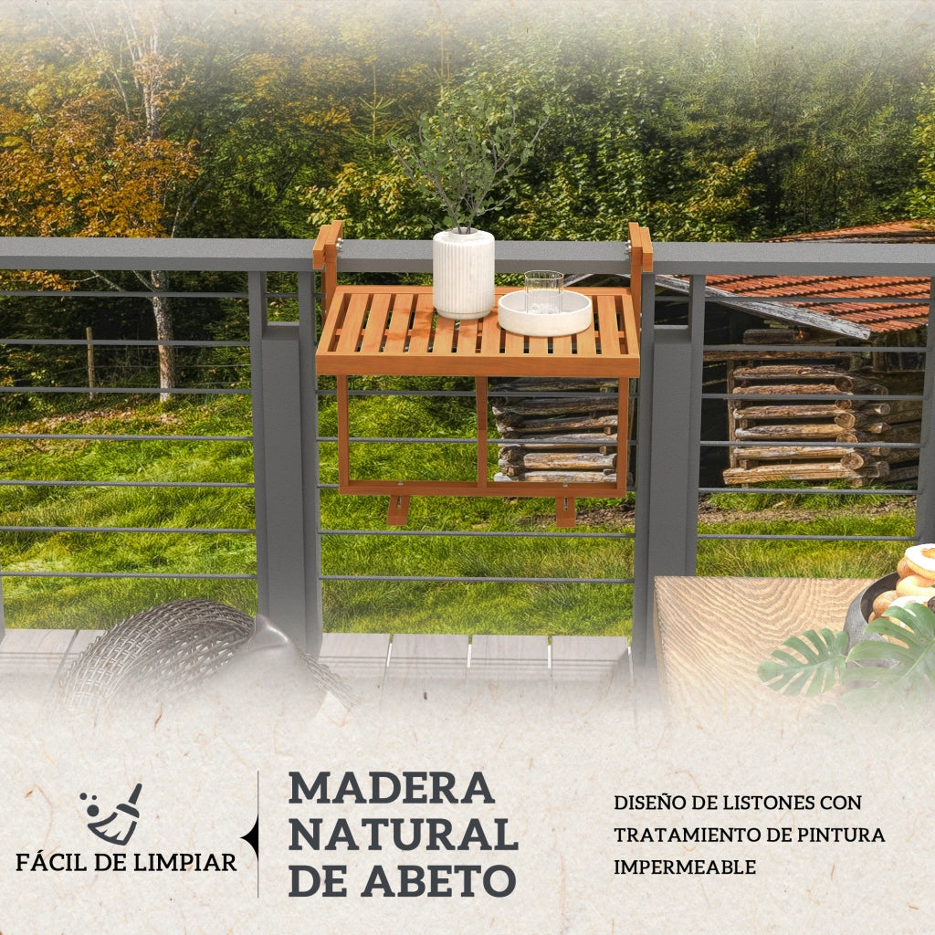 Tavolo da balcone pieghevole in legno con altezza regolabile ¨C zephmum ¨C 68x65x40,5-55 cm naturale