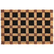 Zerbino in fibra di cocco beige e nero con fondo antiscivolo, 40 x 60 cm. Zerbino decorativo antiscivolo con motivo a quadri