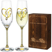 Set di 2 Champagne in Cristallo con Disegno a Gravure in Oro - Regali di Anniversario di Matrimonio - Coppe per Prosecco - Regali Personalizzati