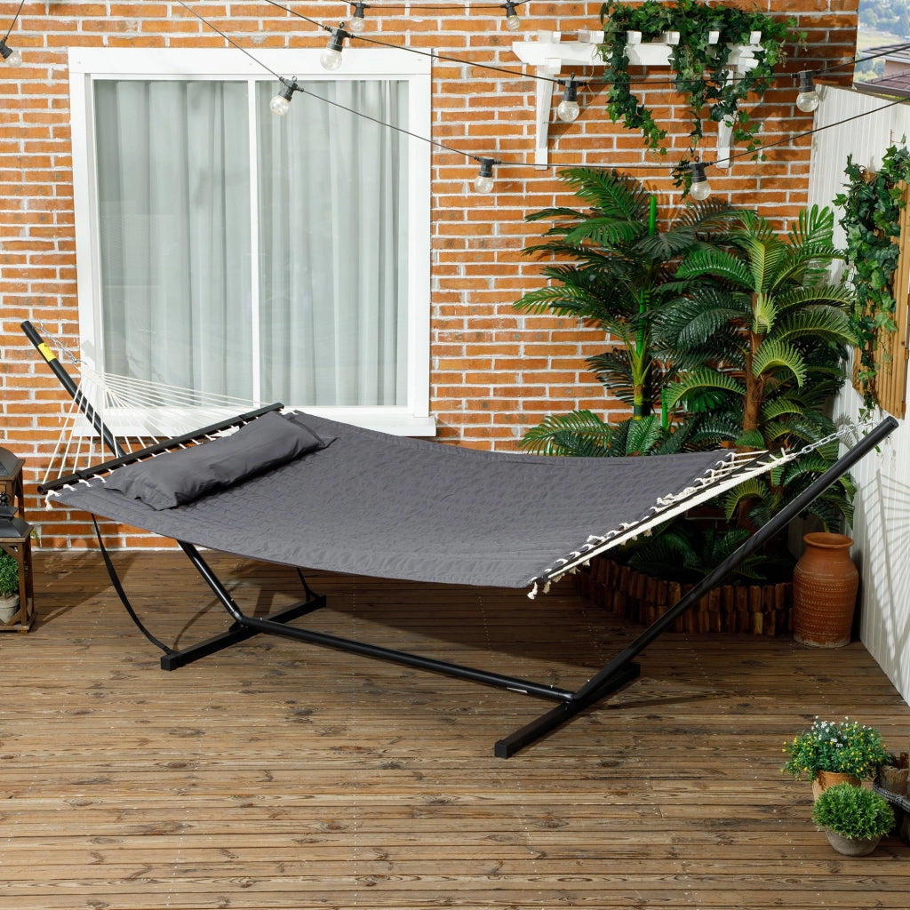 Amaca da Giardino Portatile 368x93x110 cm con Cuscino Integrato Grigio Scuro