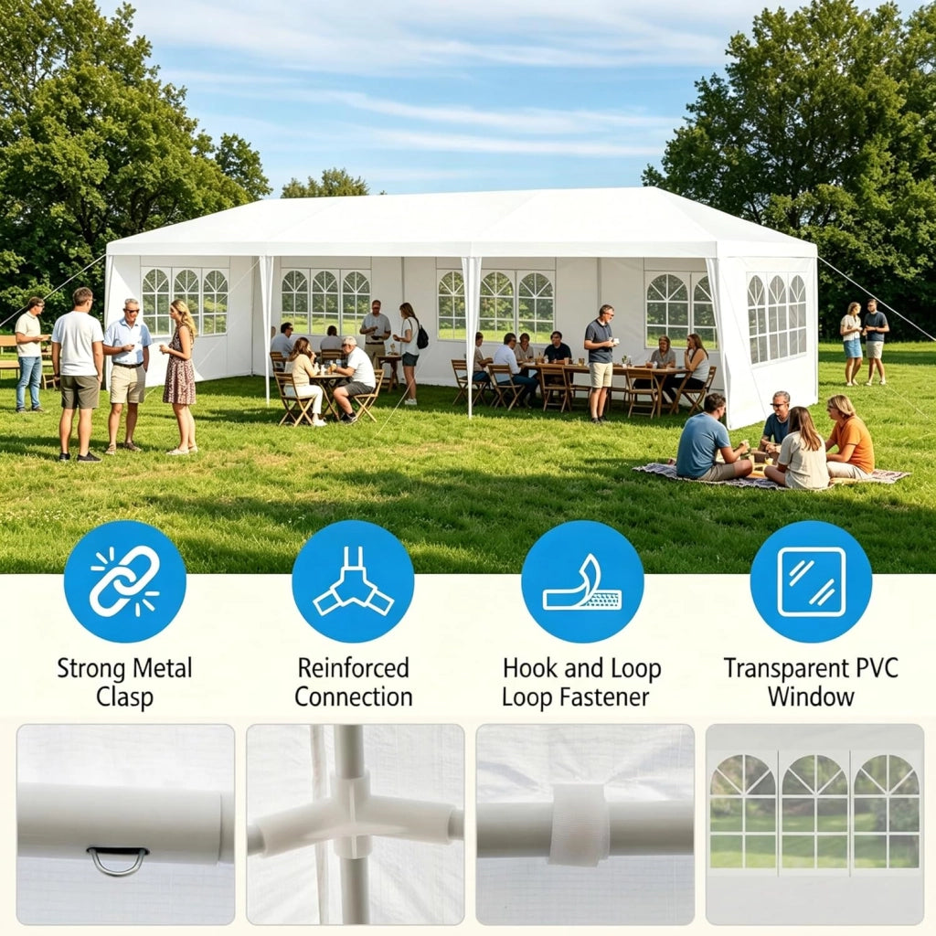 Gazebo Pieghevole 3 x 9 m Con Protezione UV, Tenda da Festa Con 5 Pareti Laterali Rimovibili, Portatile, Con Borsa, per Giardino e Birra, Feste, Matrimoni