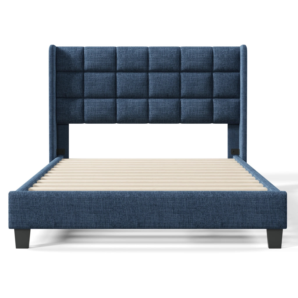 Letto matrimoniale – 140x200 cm – testiera imbottita rete – lino blu