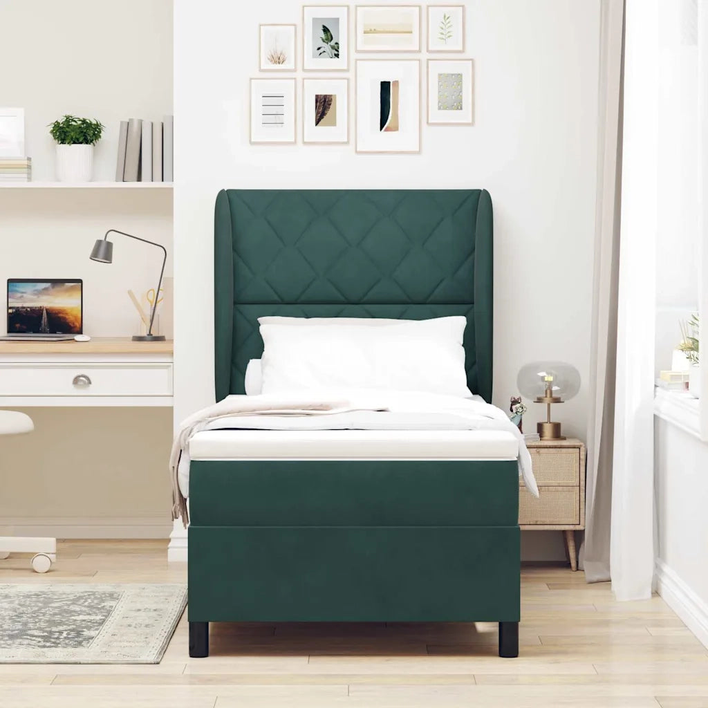 Letto a molle con materasso Verde Scuro 200 x 100 cm Velluto 3340973