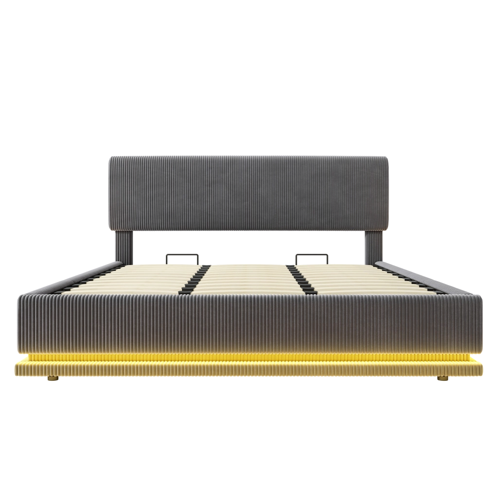 LETTO Contenitore 180x200 cm Grigio Scuro in Corduroy con LED e USB-C