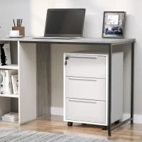 Schedario per Ufficio a 3 Cassetti con Chiavi di Sicurezza e 4 Ruote, in Legno, 40x40x63.5 cm, Bianco e Grigio