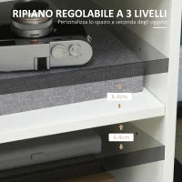 Mobiletto Porta Stampante con Ripiani Aperti e Armadietto in Legno, 60x50x65.5cm, Bianco