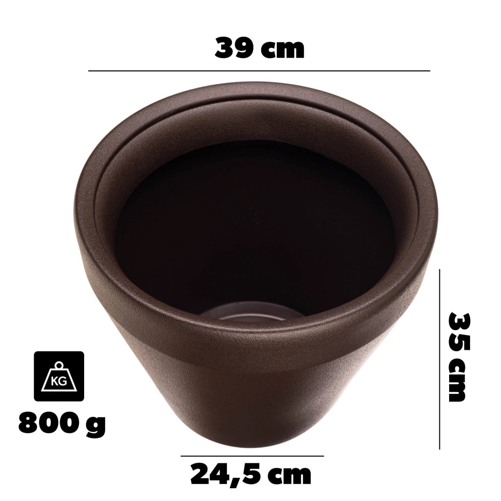 Vaso da fiori KADAX, grande, rotondo, per giardino e terrazzo, marrone, 39 cm