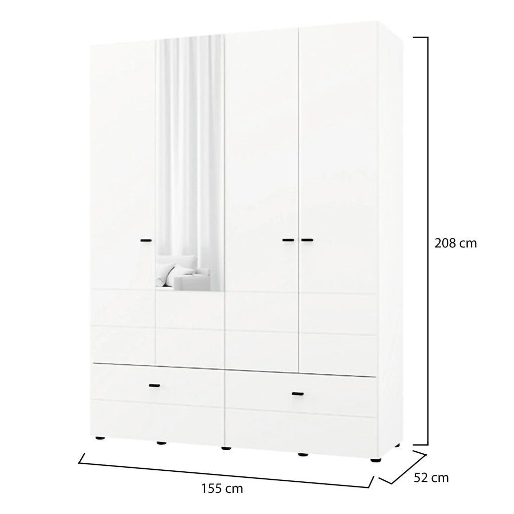 Armadio Camera da Letto Spigno, Guardaroba Grande 2 Ripiani, 155x208h cm Bianco Opaco