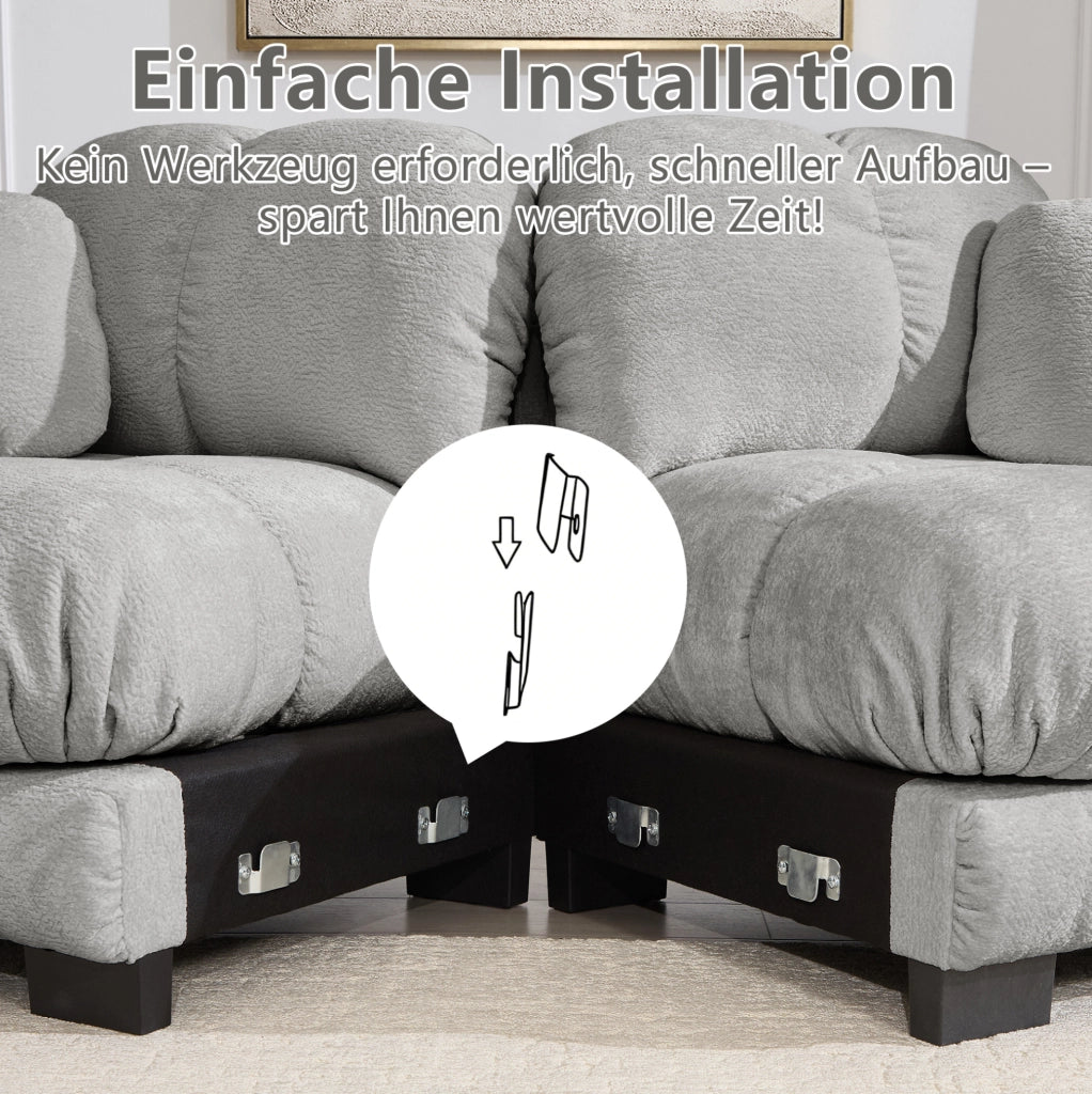 Divano modulare 2 posti 190x86x90 cm in ciniglia con cuscino; grigio chiaro
