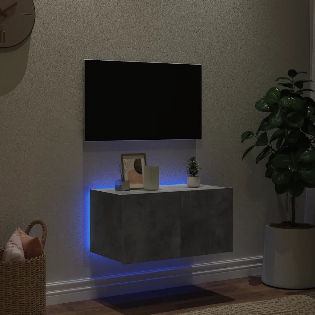 Mobile TV a Parete con Luci LED Grigio Cemento 60x35x31 cm 837273