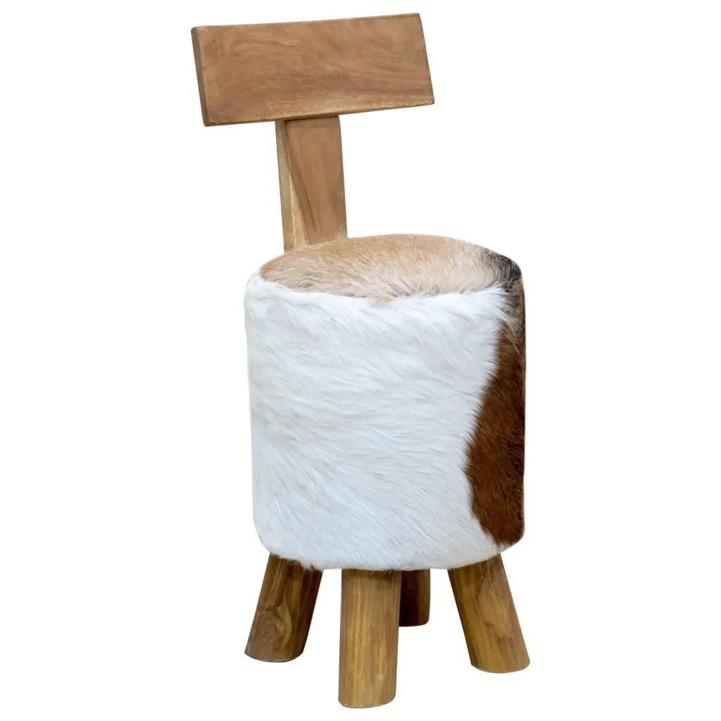 vidaXL Sgabello in Pelle di Capra e Legno Massello di Teak