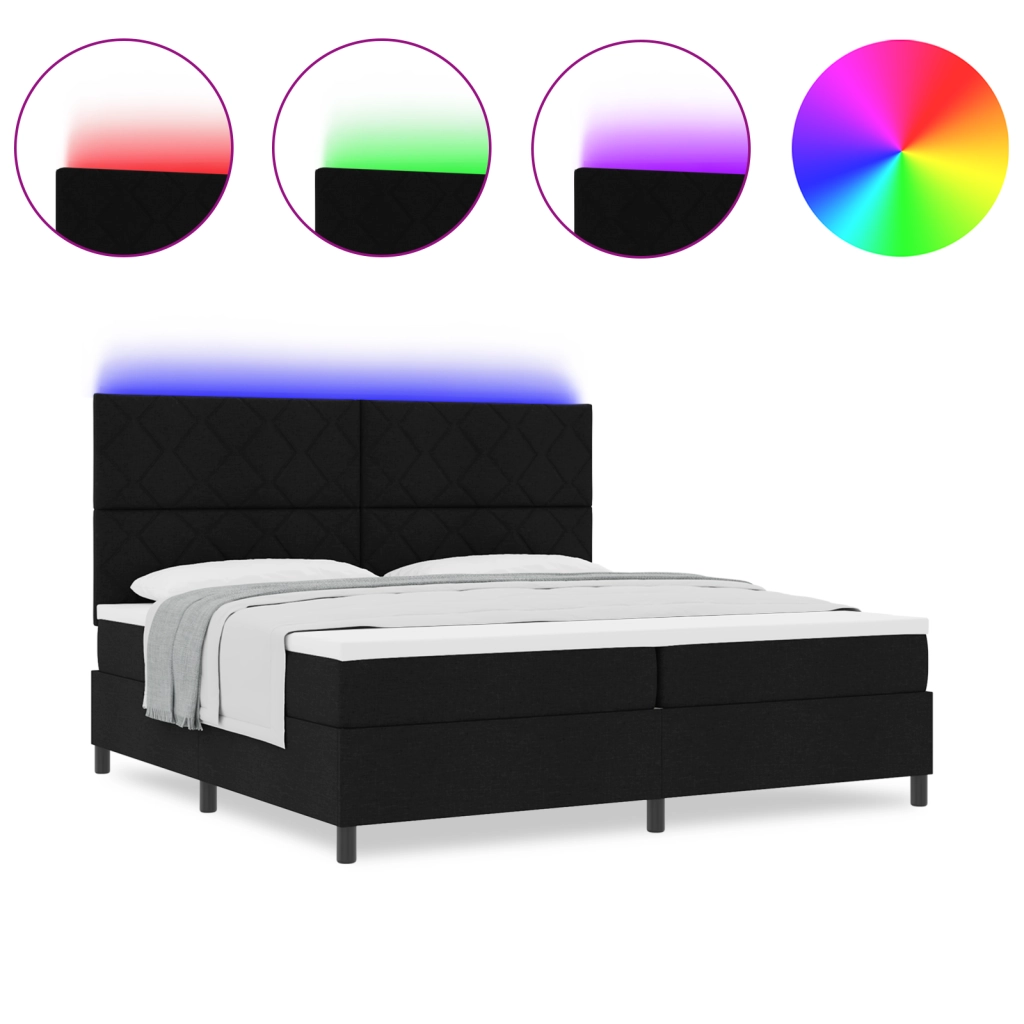 Letto a Molle con Materasso & LED Nero 200x200 cm Tessuto