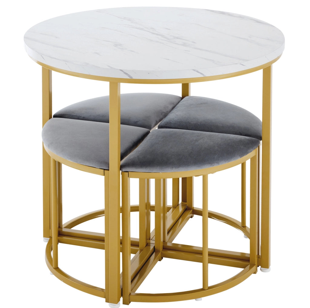 Set da pranzo rotondo 80 cm con 4 sedie; MDF; metallo; bianco e grigio