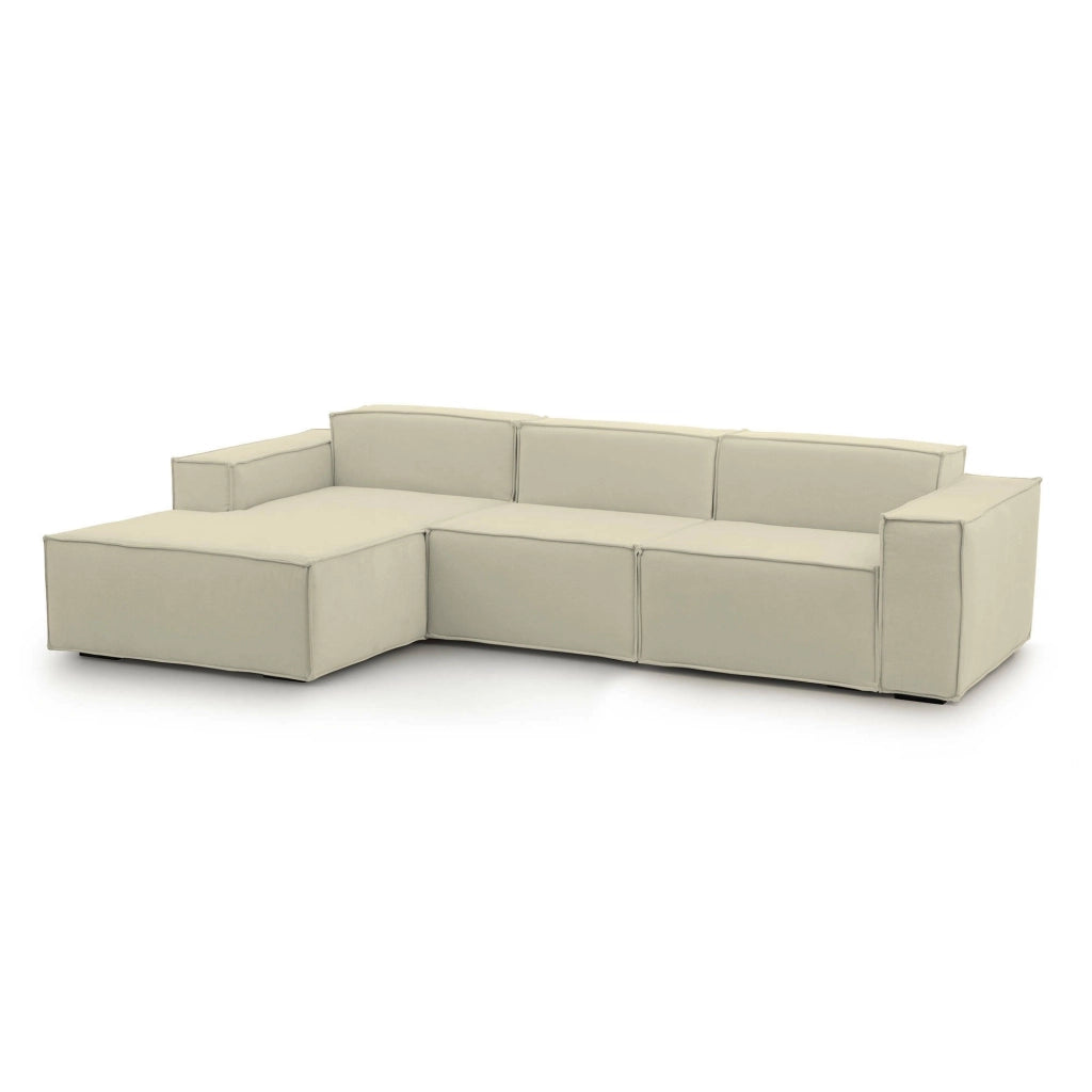 Divano fisso Alganibra, Divano componibile a 3 posti con penisola sinistra, Made in Italy, SofÒ  moderno in tessuto, Cm 300x170h70, Beige