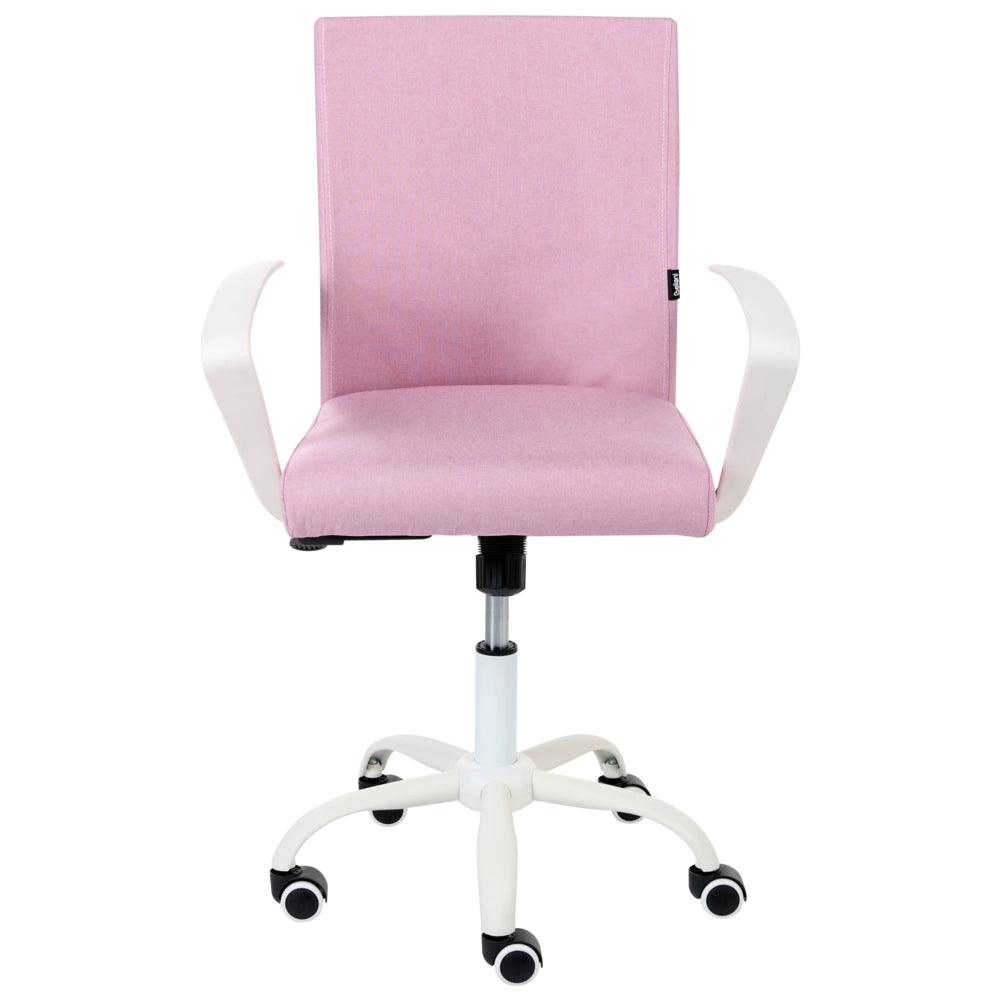 Sedia da ufficio in tessuto rosa con gambe in ferro, altezza e schienale regolabili girevole per ufficio domestico
