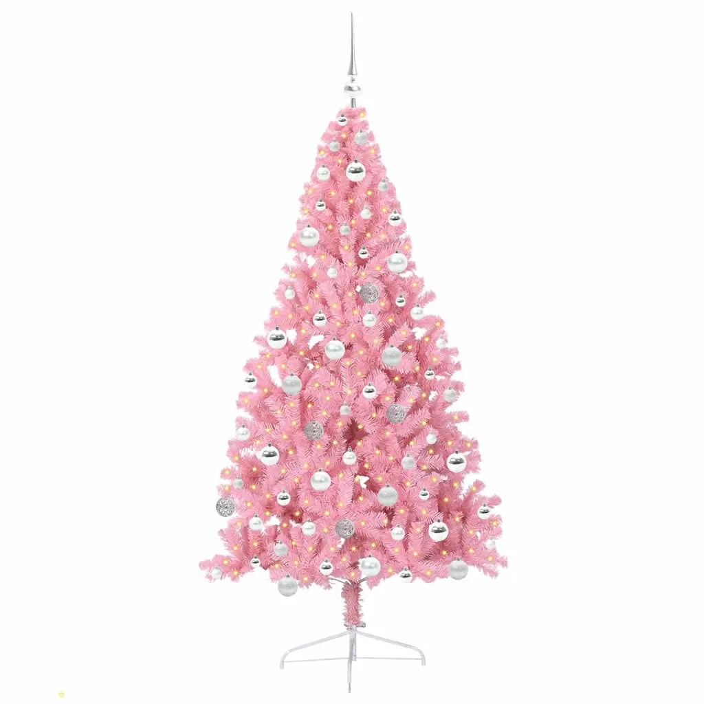 Albero di Natale artificiale con luci integrate Rosa 180 cm PVC