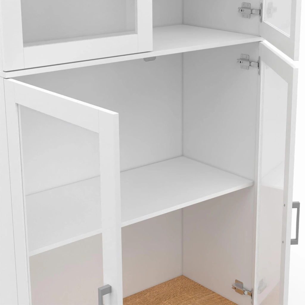 VITO Vitrina de 4 puertas de cristal blanco y efecto haya